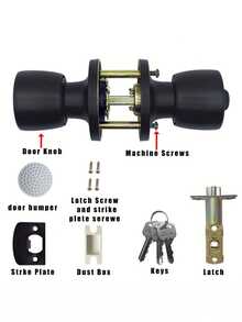 1 Set Door Knob With Lock And Key, Matte Black Round Ball Lock, Interior/Exterior Door Knob For Bedroom Or Bathroom/ Entry Door - Black - View 4