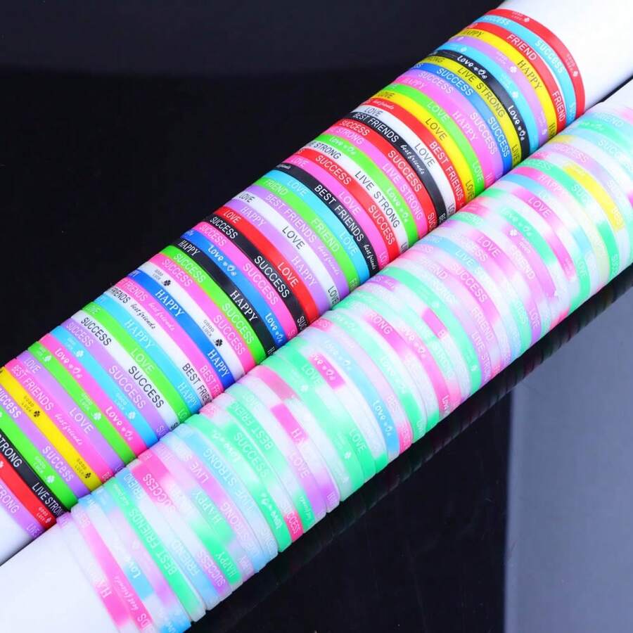 50 chiếc/gói Vòng đeo tay bằng silicon thể thao đơn giản nhiều màu sắc phát sáng trong bóng tối, Phụ kiện trang sức Unisex để đeo hàng ngày, Quà tặng tiệc - vòng tay silicon nhỏ - Xem 1