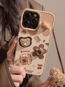 1入3D卡通熊熊餅乾紋理皮革手機殼，適用於iPhone - 彩色 - 查看 3
