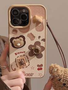1入3D卡通熊熊餅乾紋理皮革手機殼，適用於iPhone - 彩色 - 查看 2