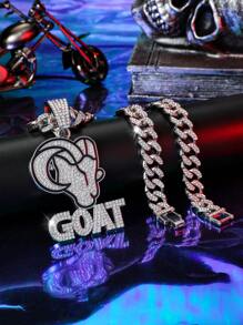1 件男女通用朋克嘻哈滴油黑蓝山羊头项链，山羊吊坠，情侣款，礼物珠宝 - GOAT - 查看 3