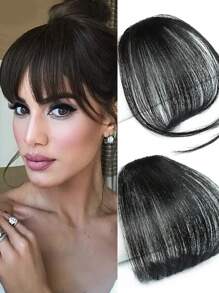 合成空氣瀏海熱阻性髮飾女性自然短黑色瀏海夾、髮卡髮片女性髮型擴展件 - 黑色 - 查看 1