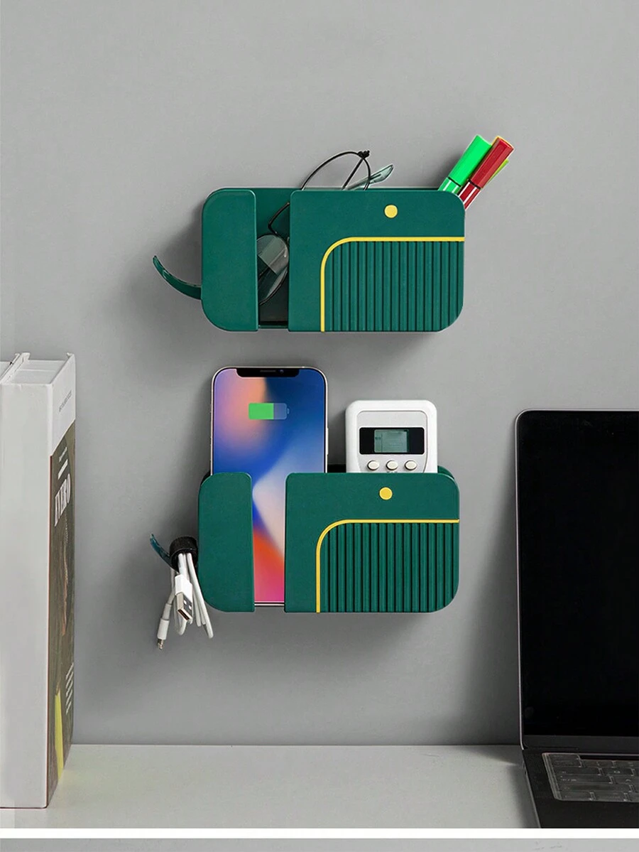 1個鯨魚造型多功能壁掛手機收納盒,不需打孔手機支架和空調電視遙控器收納盒 - 綠色 - 查看 1