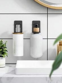 1個銀色不銹鋼浴室收納挂鉤,洗髮水和沐浴露瓶子掛鉤,肥皂分配器壁掛架,粘貼安裝的浴室收納組織架,可掛在淋浴房的牆上,浴室配件 - 銀色 - 查看 1