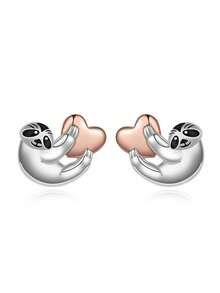 1對時尚精美的珠寶白金鍍925銀獨懶熊形耳環,適合女士日常佩戴和節日禮物