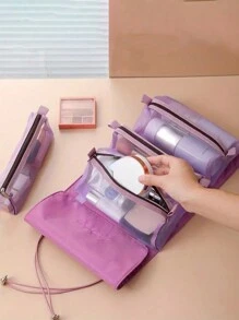 Túi trang điểm dạng cuộn, Túi vệ sinh có thể gập lại 4 trong 1 để đi du lịch, Túi đựng đồ có thể tháo rời, Túi đựng mỹ phẩm du lịch dành cho nữ / nam - Màu tím - Xem 3