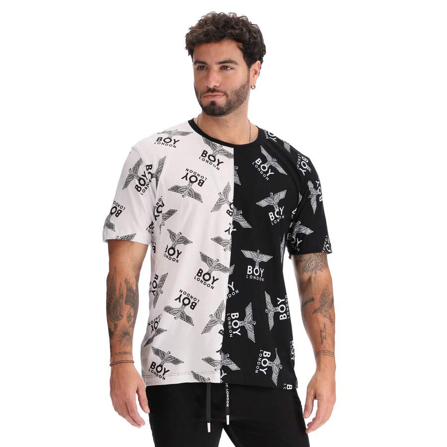 BOY LONDON Playera de Algodón para Hombre Estampado Clásico Blanco y Negro - Blanco y Negro - Ver 1