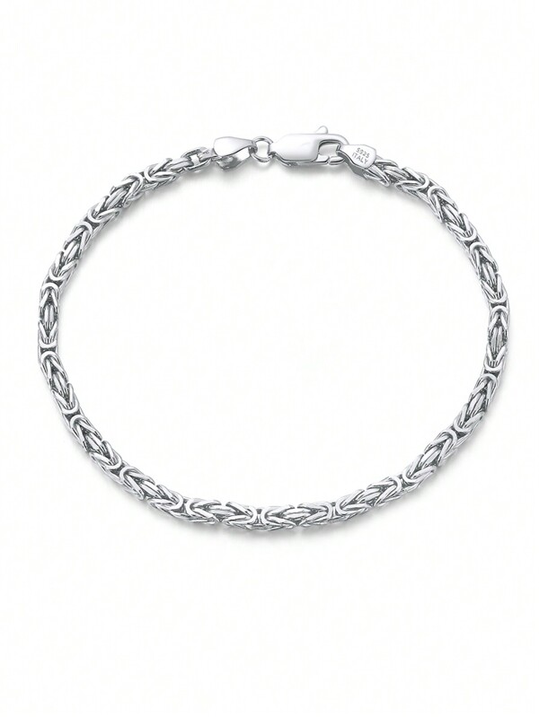 1PC Genuine 925 Sterling Silver Rhodium Plated Chain Bracelet Unique Byzantine Design Gorgeous Women Birthday Party Anniversary Gift For Lady