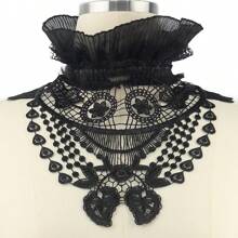 適合cosplay和日常服飾配飾的黑色蕾絲和羽毛領項鍊 - 黑色 - 查看 3