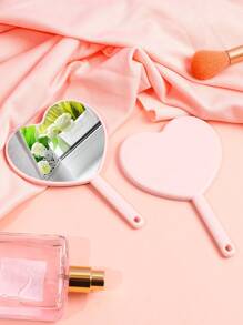 1pc Mini Lovely Cartoon Heart Mirror For Touching Up Makeup, HD Portable Mirror For Daily Use By Girls - Pink - View 5