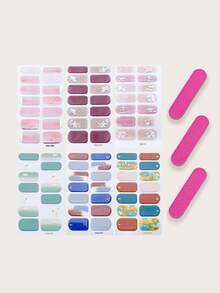 6 片 3D 法式滑动简约指甲贴+3 个小指甲锉 - 彩色 - 查看 2