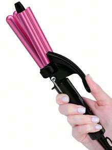 Mini Hair Crimper For Women Beach Waves, Hair Waver 3 Barrel Curling Iron 1/2 Inch With Keratin & Argan Oil Infused, Crimper Hair Tool, Travel Curling Iron Mini With Dual Voltage, Pouch Bag - 玫紅色 - 查看 1