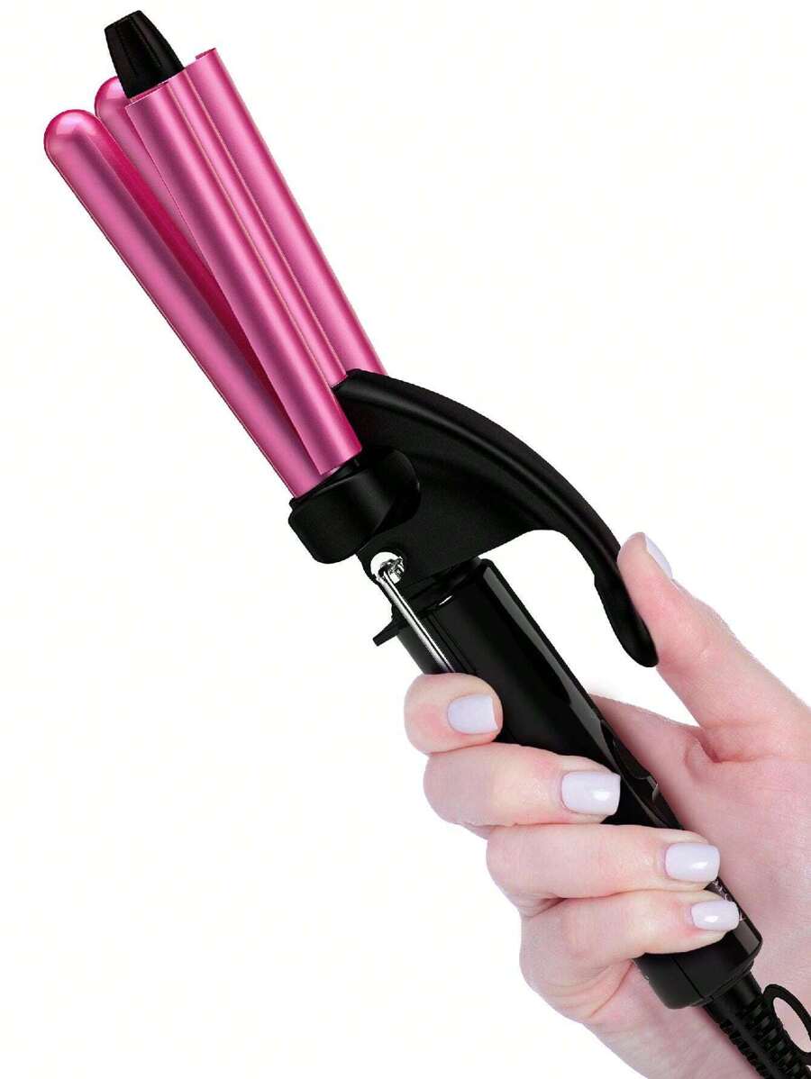 Mini Hair Crimper For Women Beach Waves, Hair Waver 3 Barrel Curling Iron 1/2 Inch With Keratin & Argan Oil Infused, Crimper Hair Tool, Travel Curling Iron Mini With Dual Voltage, Pouch Bag - 玫紅色 - 查看 1