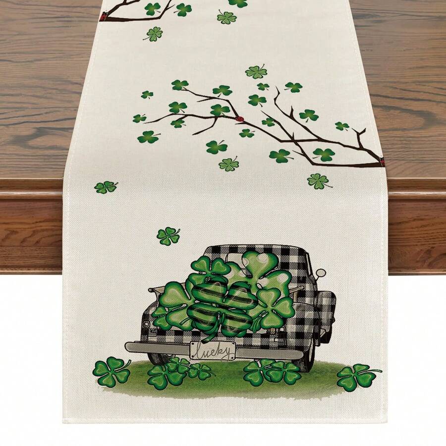 幸運三葉草聖派翠克節桌旗,季節性春季假期廚房餐桌裝飾,適合室內戶外家庭派對裝飾 - 綠色 - 查看 1