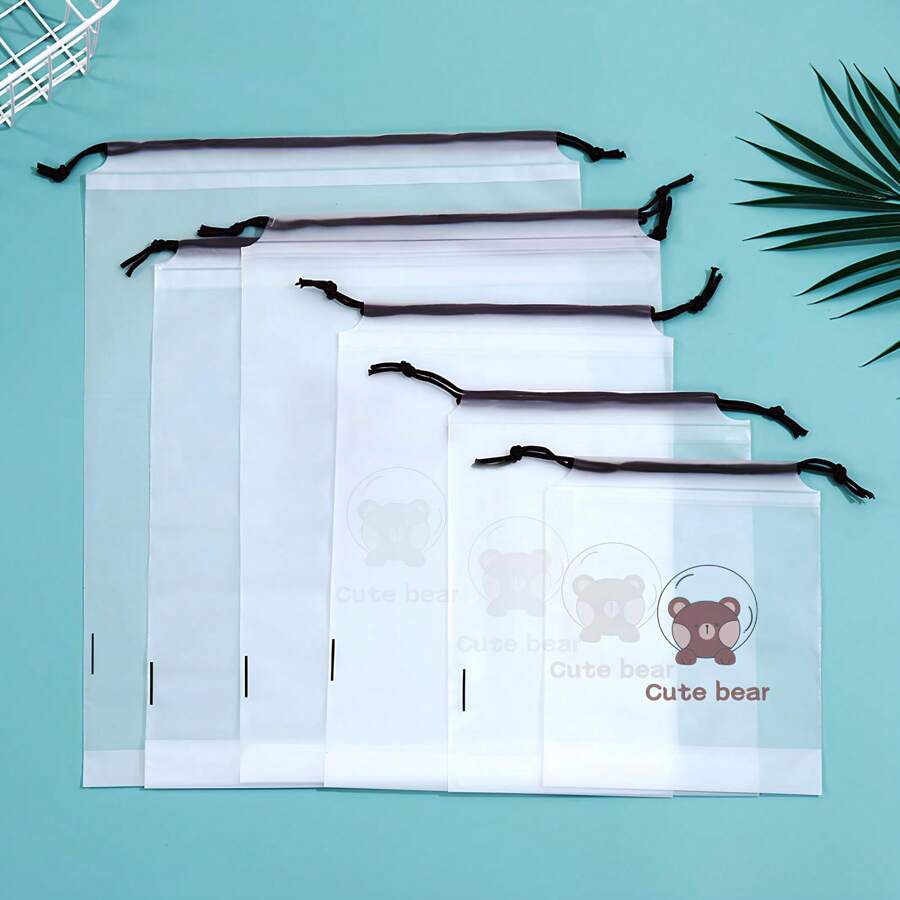 3入組旅行用鞋袋,便攜式防水透明鞋袋,帶束口可愛小熊灰塵袋鞋收納袋,男女適用(小熊款) - 小熊 - 查看 1