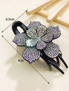 1 件女式藍色水鑽雙層花朵馬尾辮三齒夾髮夾時尚通勤派對禮物 - 藍色 - 查看 2