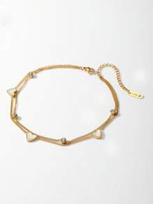 One-Piece Ins Style Stainless Steel Double-Layered Shell Heart Anklet For Women, Date, Beach Vacation - Yellow Gold - View 5