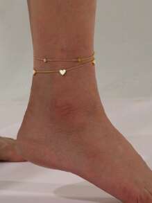 One-Piece Ins Style Stainless Steel Double-Layered Shell Heart Anklet For Women, Date, Beach Vacation - Yellow Gold - View 1