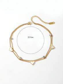 One-Piece Ins Style Stainless Steel Double-Layered Shell Heart Anklet For Women, Date, Beach Vacation - Yellow Gold - View 6