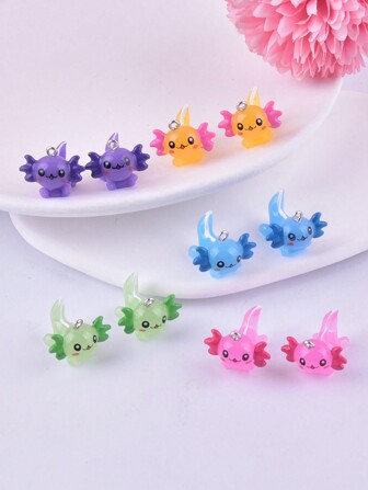 10pcs/Set Luminous Resin Hexagonal Dragon Pendant For Necklace & Earrings Diy Women's Jewelry Accessories