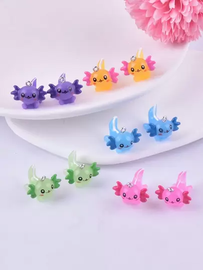 10pcs/Set Luminous Resin Hexagonal Dragon Pendant For Necklace & Earrings Diy Women's Jewelry Accessories