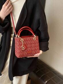 女士手提包精美酒红色圣诞礼品包大容量单肩包，包包女士优雅 - 玫瑰紅 - 查看 7