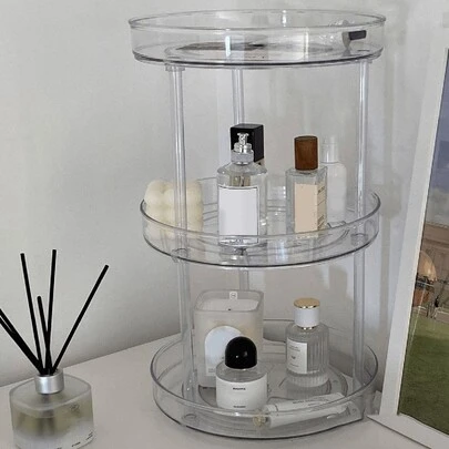 1 件双层 360° 旋转大容量透明桌面化妆品收纳架，化妆品收纳盒，化妆品收纳，珠宝收纳，珠宝收纳，适用于假日海滩、浴室收藏、卧室收藏，大容量
