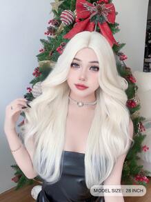 alicegarden 1 Bộ tóc giả tổng hợp chịu nhiệt, sóng dài màu trắng vàng, phần trung bình, dài 28 inch, làm từ sợi, thích hợp sử dụng hàng ngày, tóc giả tự nhiên và chân thực (không bao gồm phụ kiện) - Vàng - Xem 2