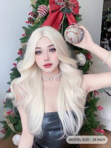 alicegarden 1 Bộ tóc giả tổng hợp chịu nhiệt, sóng dài màu trắng vàng, phần trung bình, dài 28 inch, làm từ sợi, thích hợp sử dụng hàng ngày, tóc giả tự nhiên và chân thực (không bao gồm phụ kiện) - Vàng - Xem 3