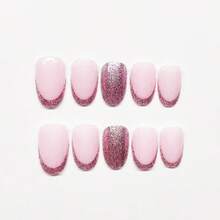 發掘指尖的美麗-24入裝短杏仁形假甲,綜合多款裸色和閃爍法式設計,甜美又時尚的迷你裝,為所有女性日常穿搭服務 - 玫瑰紅 - 查看 4