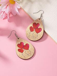 情人節浪漫粉色信封、心形氣球、牛頭、水滴形女士木製耳環,印花手繪圖案 - 彩色的 - 查看 9