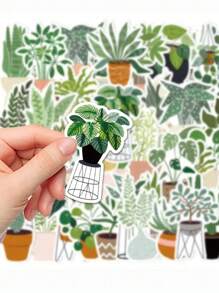 44入組植物&咖啡主題貼紙,適用於咖啡禮物、咖啡派對禮品、咖啡杯、摩托車、行李箱、手提電腦、滑板、水瓶、兒童頭盔裝飾 - 綠色 - 查看 1