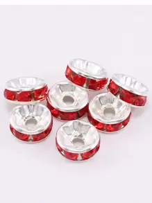 50/100/200pcs/Set Copper Beads With Rhinestone Insets For Jewelry Making, Bracelet, Necklace, Pendant