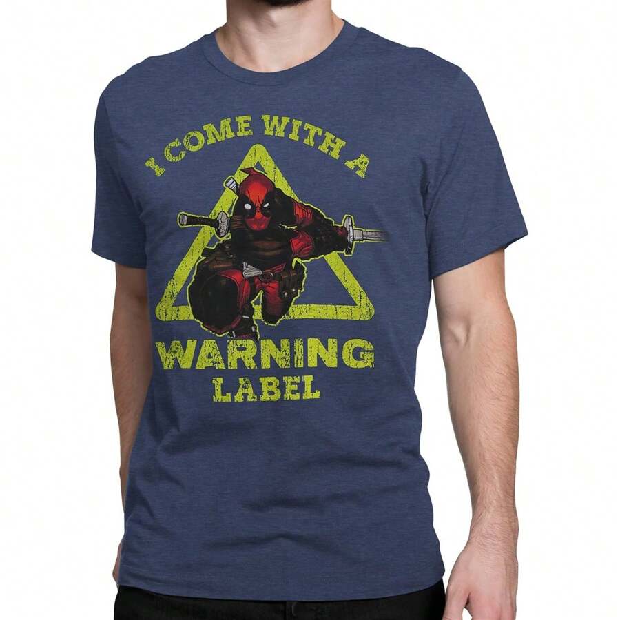 Deadpool Warning Label Men's T-Shirt - Màu xanh lam - Xem 1