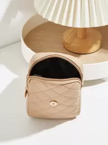 全新菱形刺绣手机袋零钱包单肩斜挎迷你包 - 卡其色 - 查看 6