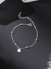 Stylever 1入時尚銀色圓盤鎖鏈手鍊，適用於女士精品珠寶贈禮假日