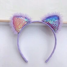 1pc Cute And Pretty Headband Featuring Purple Rabbit Ears With Rainbow Glitter And Floral Edges, Sponge Clip Inside For More Comfortable And Full Effect, Suitable For Both Festival And Daily Use For Kids - Purple - View 3