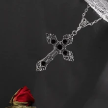 1入數量極少的哥德式復古寶石吊墜項鍊,男女皆宜 - 復古銀色 - 查看 4