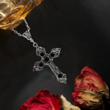 1入數量極少的哥德式復古寶石吊墜項鍊,男女皆宜 - 復古銀色 - 查看 5