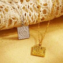 1pc Fashionable Geometric Asymmetrical Wave Pattern Square Pendant Necklace, Perfect For Women'S Daily Wear - Square Pendant - View 3