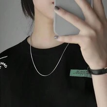 1條女款925鍍銀項鍊,銀色時尚蛇形鏈,1mm厚度 - 銀色 - 查看 2