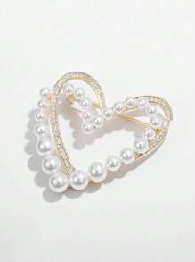 1 件优雅仿珍珠装饰心形胸针，外套毛衣配饰情人节连衣裙配饰衣服别针包饰背包学校用 - 金色 - 查看 6