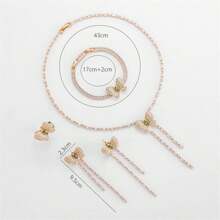 1 套女士创意蝴蝶设计首饰套装，包括带 Aaa 的铜涂层吊坠、耳环、项链、手链和戒指；情人节和节日的理想礼物 - 白色 - 查看 4