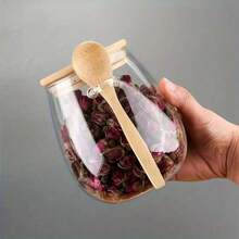 1 pièce Boîte à thé en verre avec cuillère, petit récipient à thé ménager pour ranger les feuilles de thé et les graines, bocal de conservation hermétique, convient pour un usage domestique et pour la rentrée scolaire