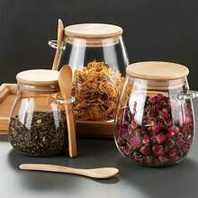 1 pièce Boîte à thé en verre avec cuillère, petit récipient à thé ménager pour ranger les feuilles de thé et les graines, bocal de conservation hermétique, convient pour un usage domestique et pour la rentrée scolaire