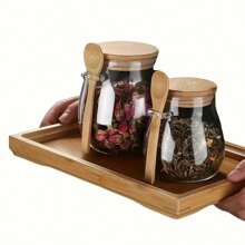 1 pièce Boîte à thé en verre avec cuillère, petit récipient à thé ménager pour ranger les feuilles de thé et les graines, bocal de conservation hermétique, convient pour un usage domestique et pour la rentrée scolaire