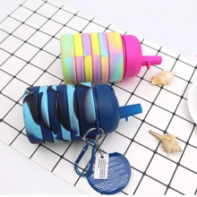 1入組戶外矽膠摺疊水壺運動迷彩水瓶創意伸縮方便飲料杯，夏季 - 粉色 - 查看 6