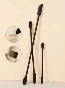 3pcs/Set Cosmetics Digging Spoon Set With Silicone Scraper, Miniature Spoons For Cream, Foundation, Liquid, Double-Ended Residual Spoon For Filling And Scrapping Tools - Black - View 1
