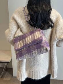 豹纹几何链条装饰休闲单肩包 - 紫色 - 查看 5