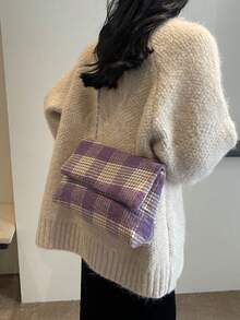 豹纹几何链条装饰休闲单肩包 - 紫色 - 查看 8